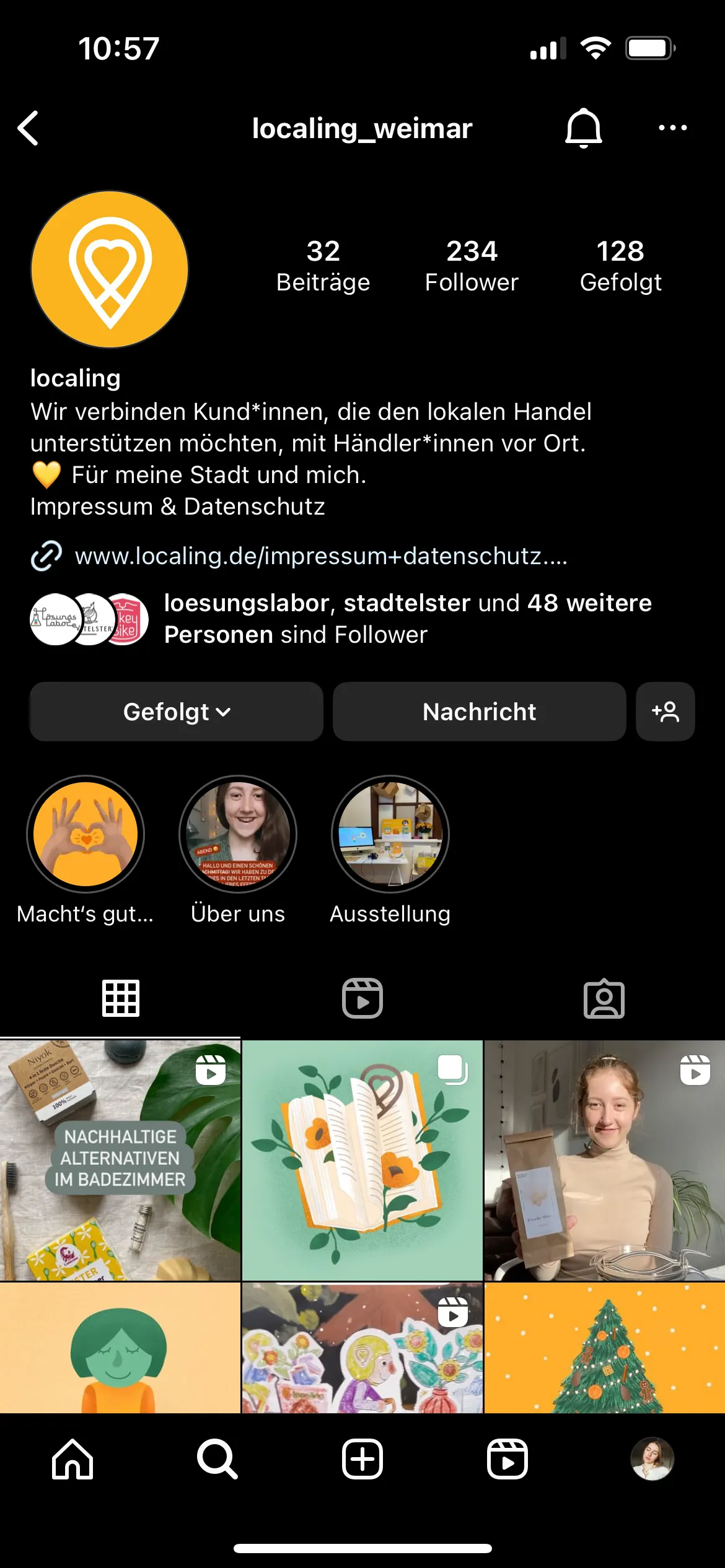 The localing Instagram profile on a smartphone