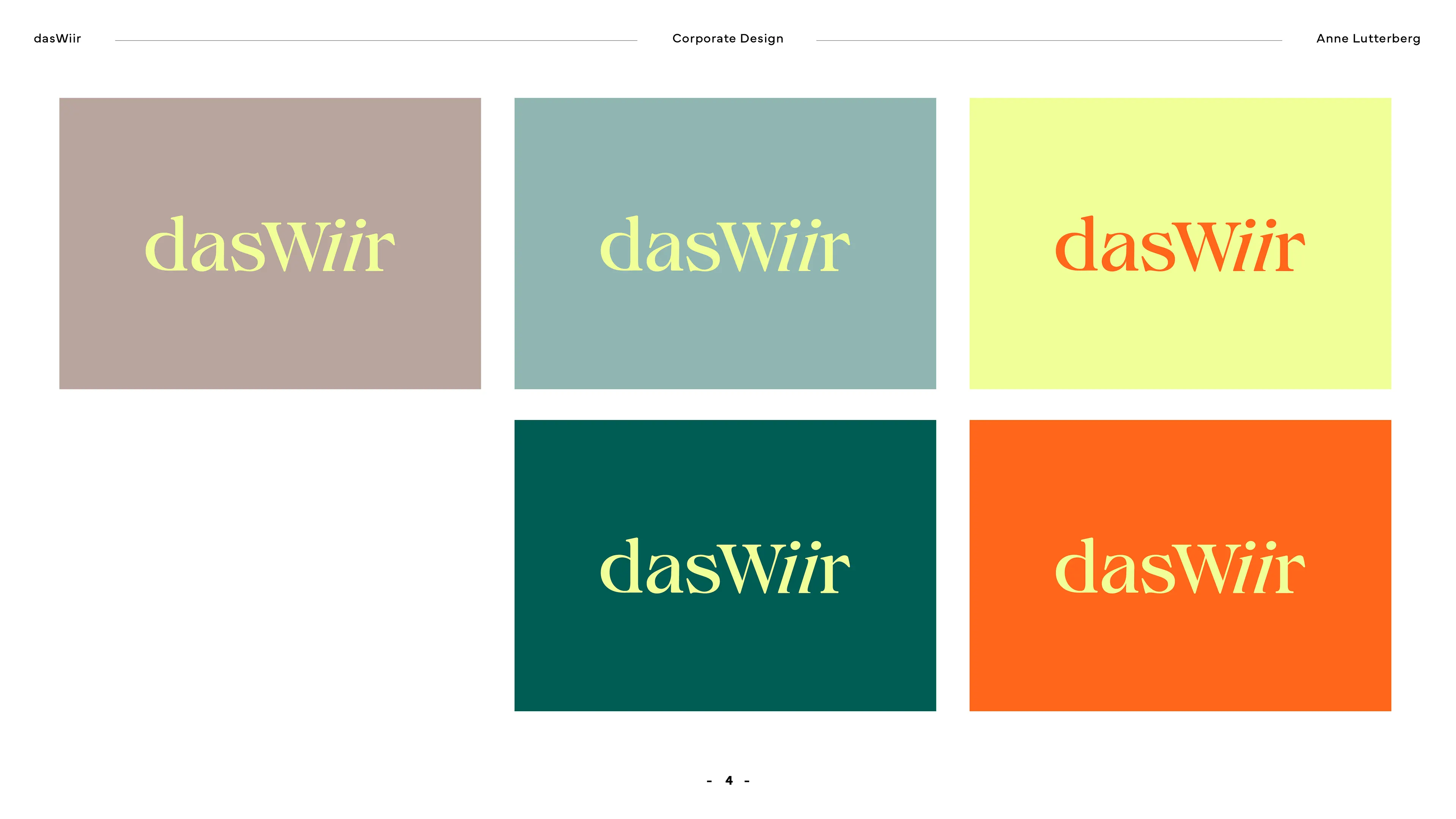Wortmarke „dasWiir“ auf fünf Farbflächen der Palette