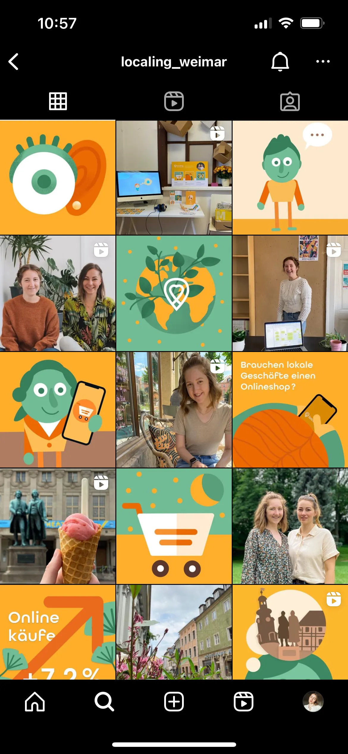 The localing Instagram grid with illustrations and portraits of shop owners